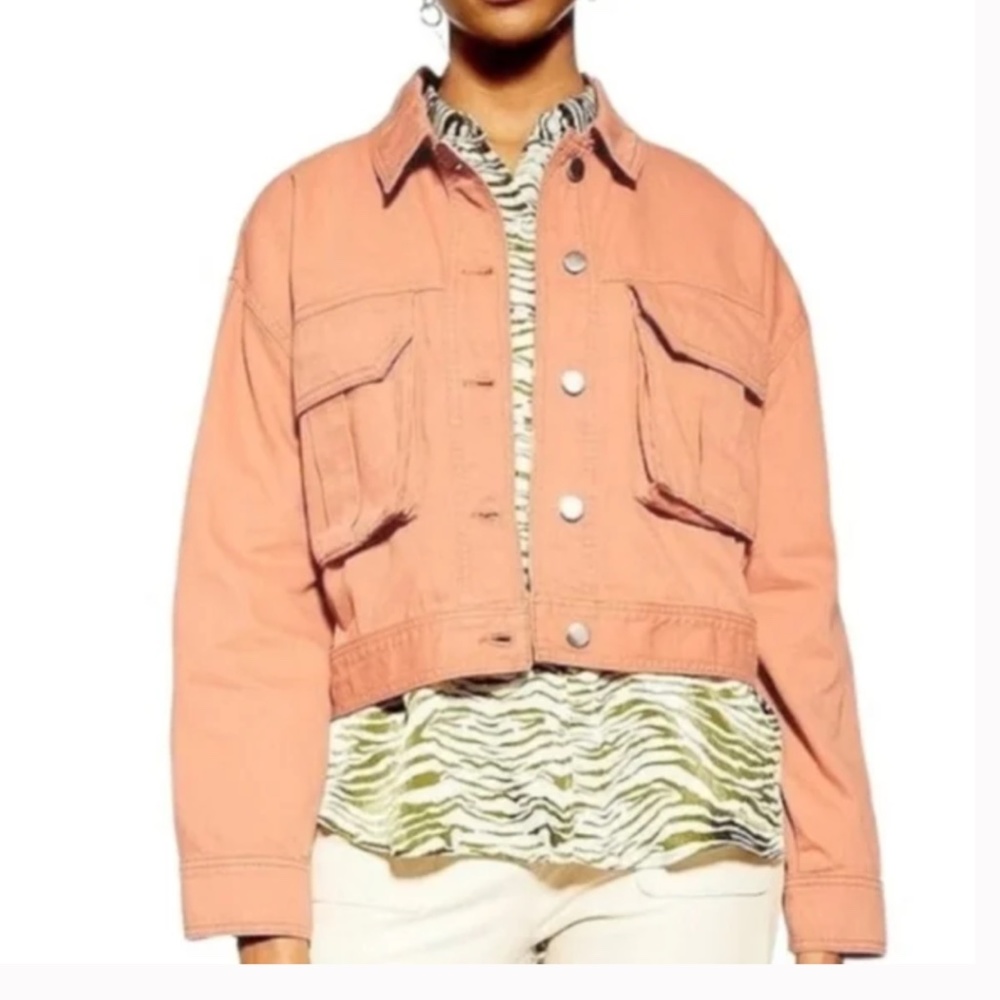 TopShop Avril Orange Blush Jean Denim Crop Jacket Size XS Petite